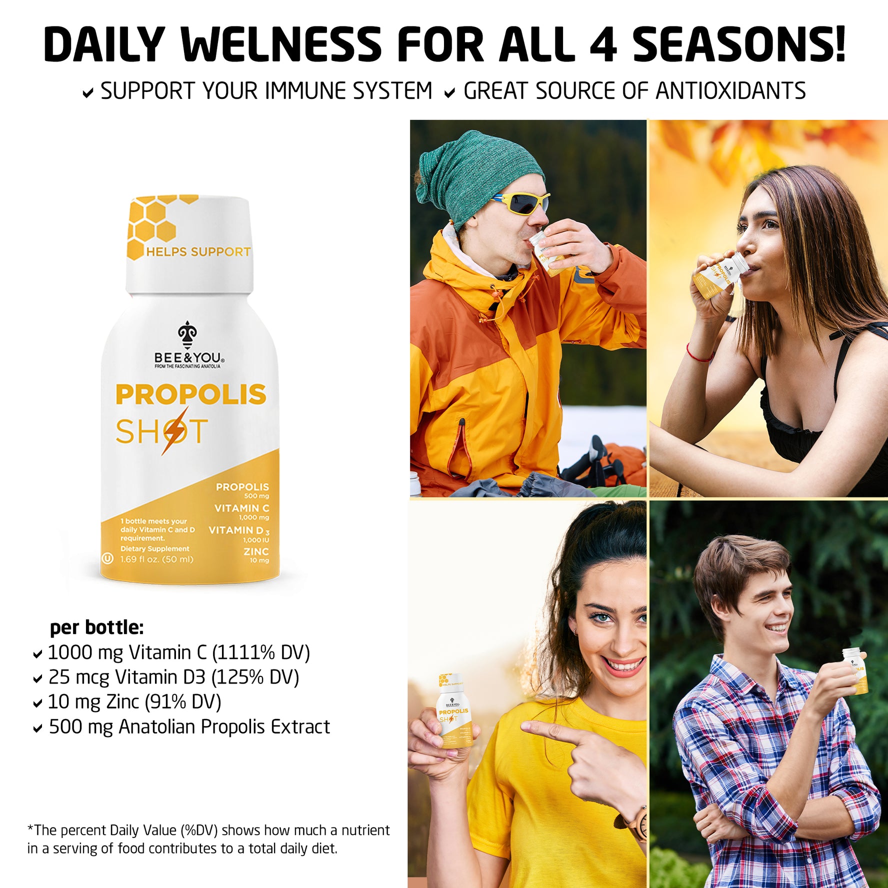 Propolis+VitC+VitD3+Zinc Immune Support Shot Drink for Adults x 12