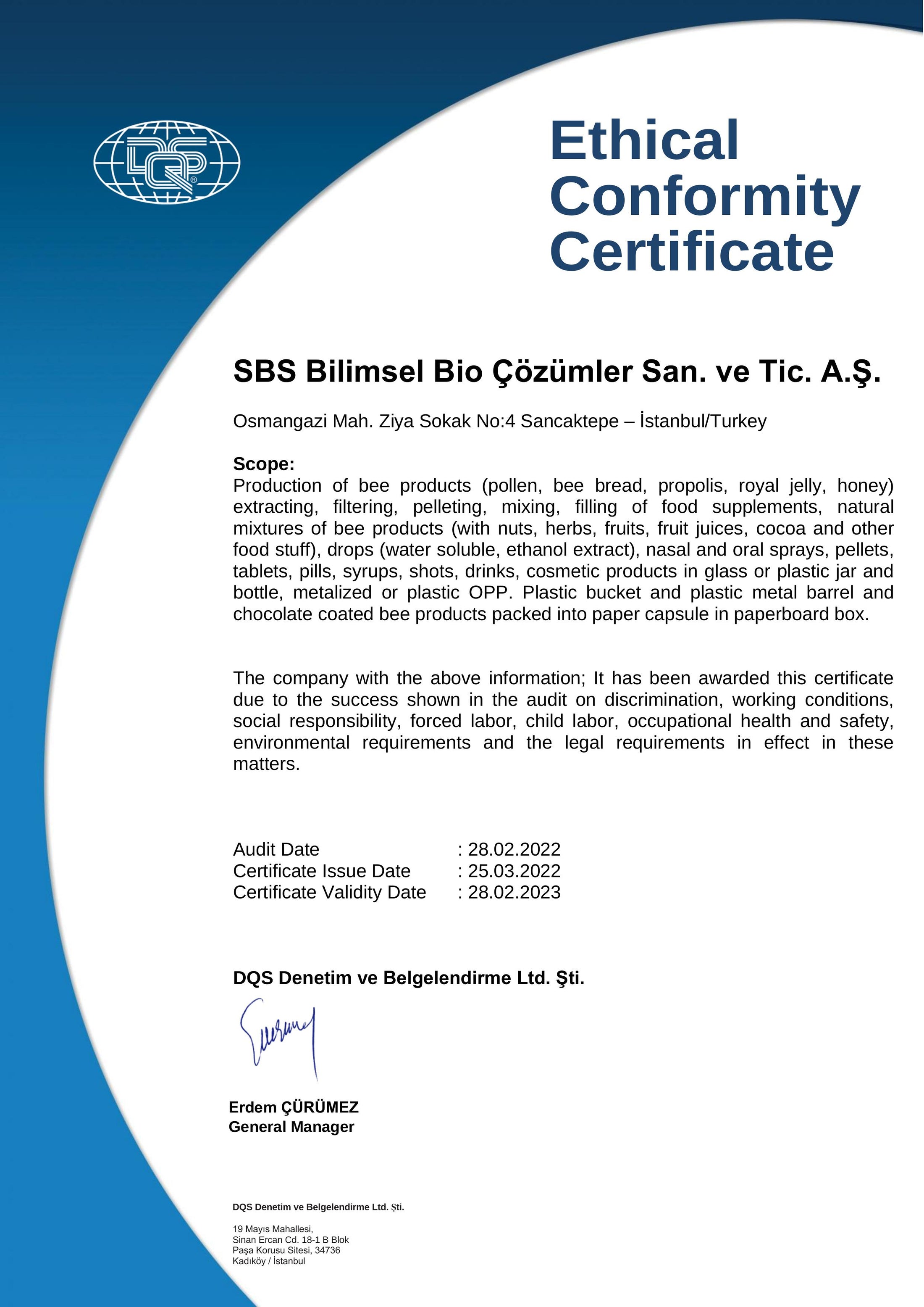 Ethical Conformity Certificate
