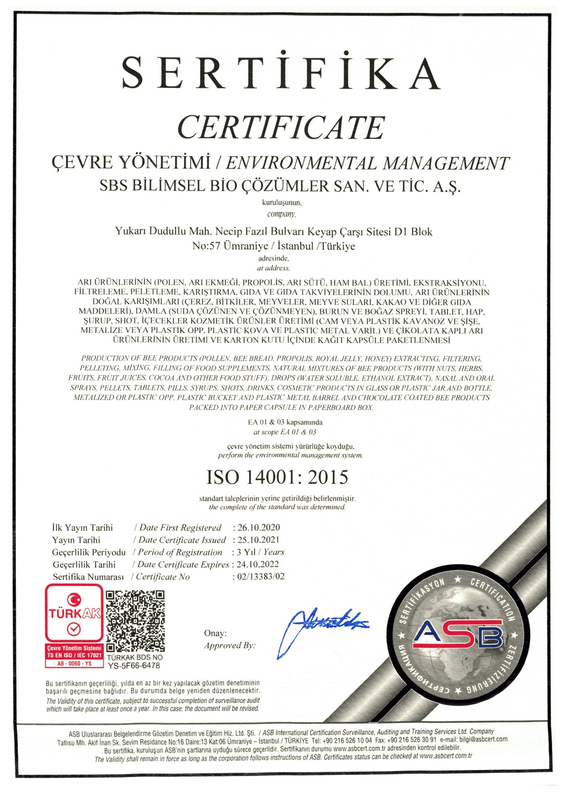 Environmental Management Certificate BEE YOU Environmental Management Certificate BEE YOU
