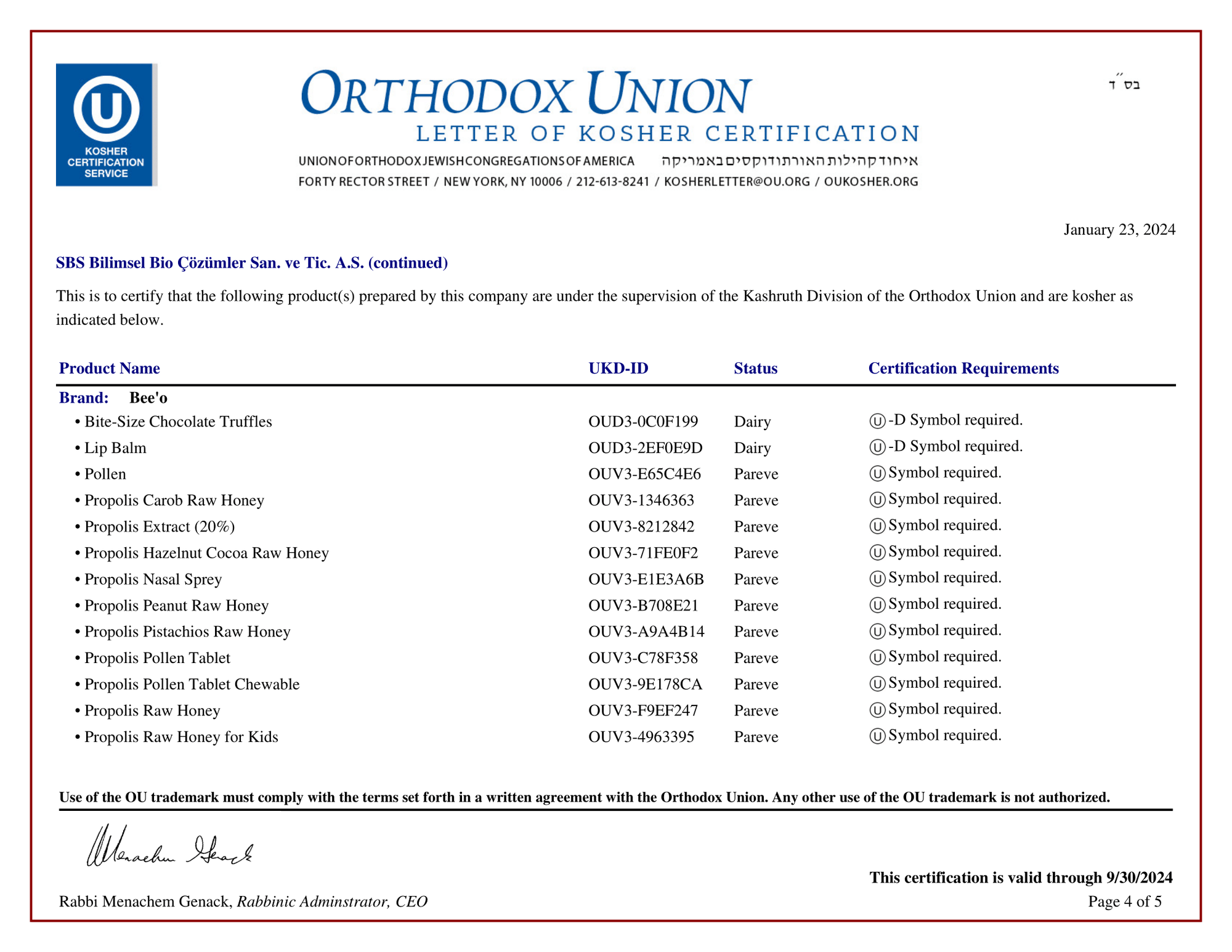 KOSHER Certification 4 2024
