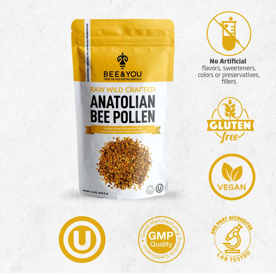 Natural Bee Pollen Granules-Wildcrafted, 16 oz
