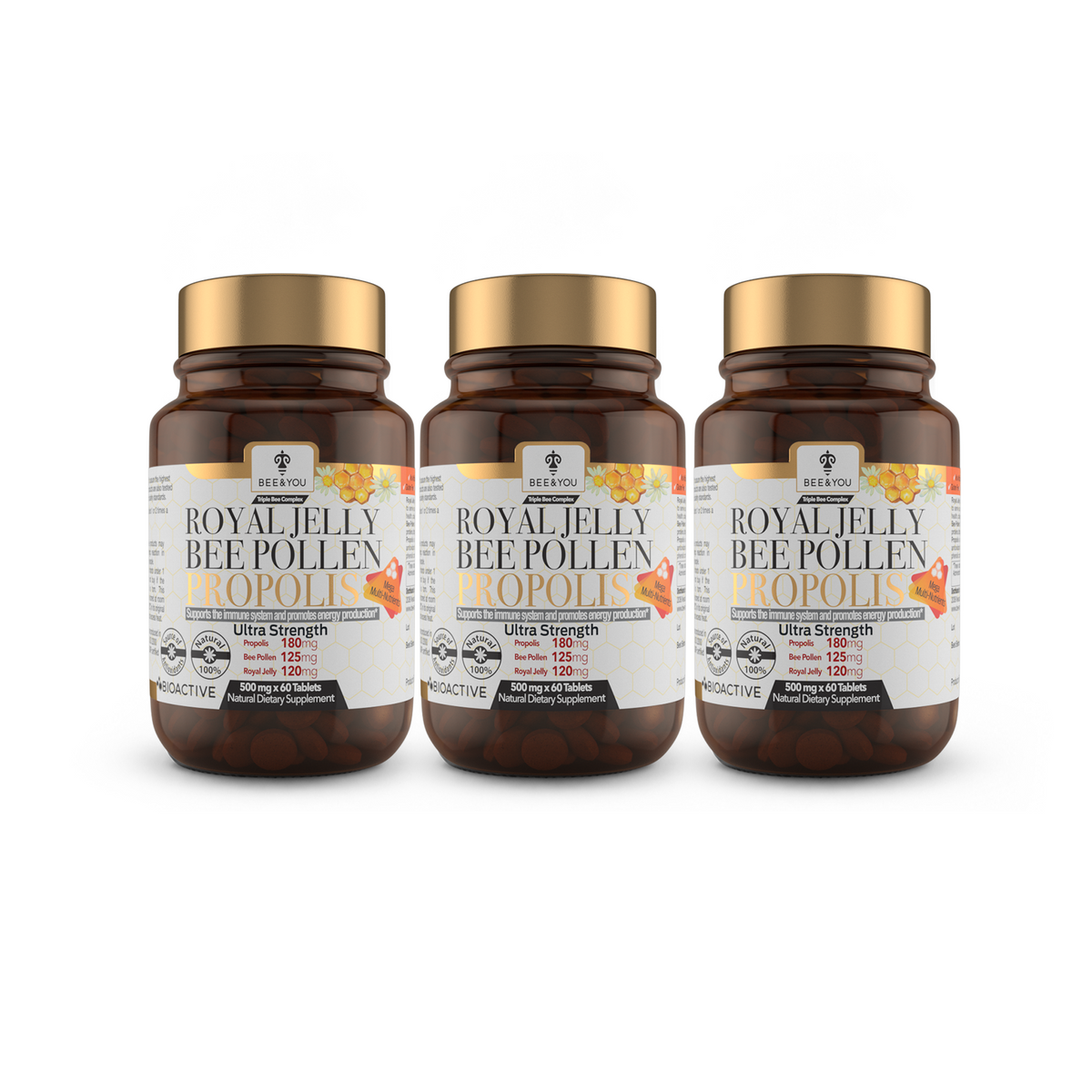 Royal Jelly+Propolis+Bee Pollen Tablets Ultra Potency – Pack of 3