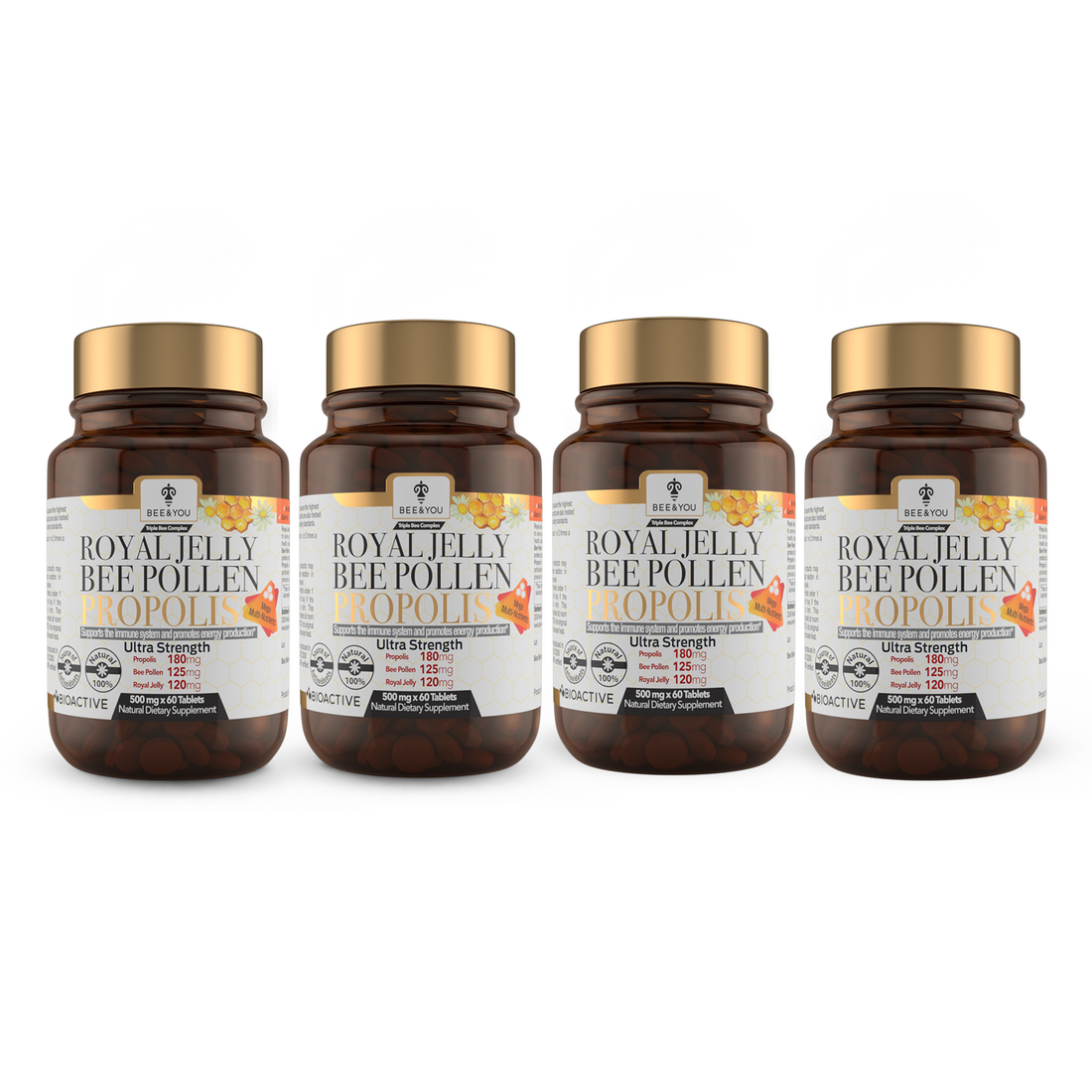 Royal Jelly+Propolis+Bee Pollen Tablets Ultra Potency – Pack of 4